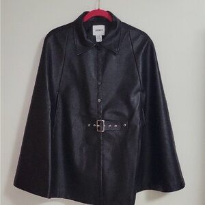 JASON WU Black Faux Leather Button-Front Cape with Belt